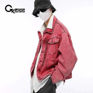 GKSSS  Áo Khoác denim Tay Dài Màu Hồng Phong Cách retro Mỹ Thời Trang Mới Dành Cho Nam Nữ