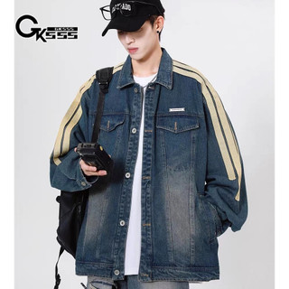 GKSSS  Áo Khoác denim Tay Dài Dáng Rộng Phong Cách retro Mỹ Thời Trang Xuân Thu Hàng Mới Dành Cho Nam Nữ