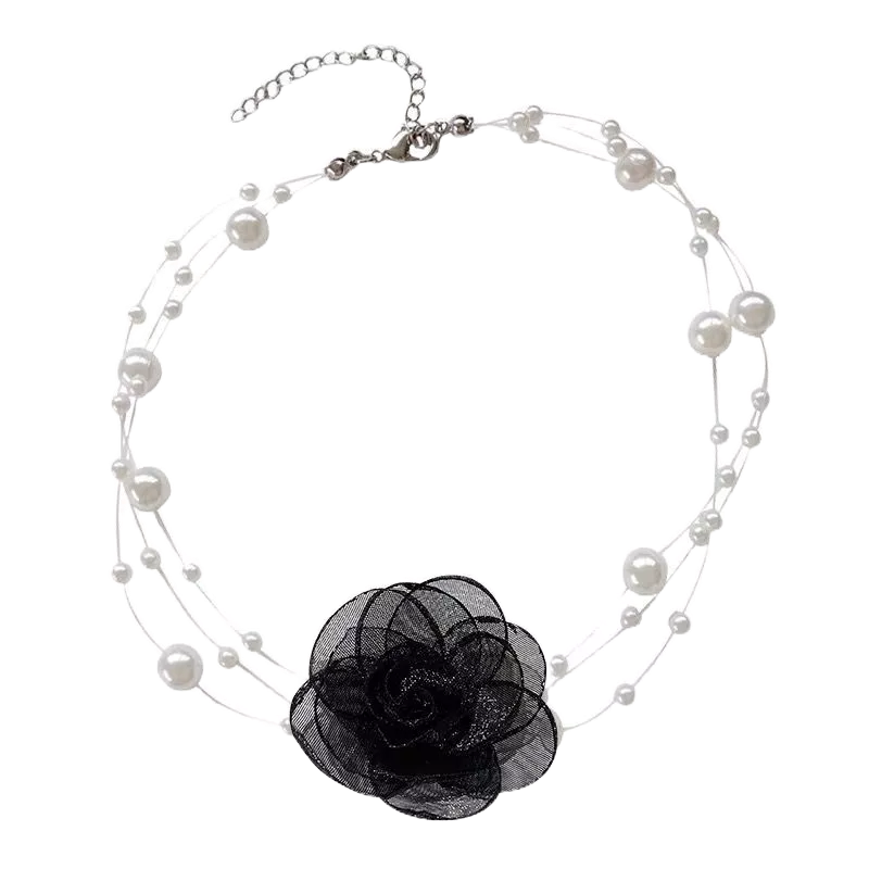 Vòng Cổ Choker Màu Trắng Đen Đính Hoa Và Ngọc Trai Lãng Mạn Thời Trang Mùa Hè Mới