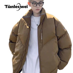 Tianlesiwei Áo Khoác cotton Dáng Rộng Cổ Đứng Dày Dặn Màu Trơn Thời Trang Thu Đông Cho Nam Và Nữ