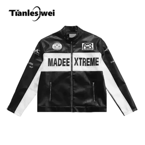 Tianlesiwei Áo Khoác Bóng Chày Bằng Da pu Dáng Rộng Thêu Họa Tiết Phong Cách retro Mỹ Mùa Thu Hợp Thời Trang Cho Cặp Đôi