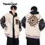 Tianlesiwei Áo Khoác Bóng Chày Thêu Hình Ngọn Lửa Và Ngôi Sao Phong Cách hip hop Đường Phố Mùa Thu Mỹ Cổ Điển