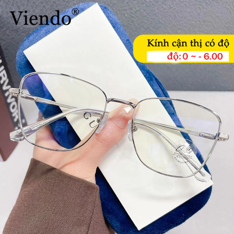 Gọng Kính Cận Mắt Mèo Kim Loại Nam Nữ VIENDO Chống Bụi Chống Tia UV Ánh Sáng Xanh Đổi Màu Khi Ra Nắng Thời Trang -1.0/-2.0/-3.0/-4.0/-5.0/-6.0