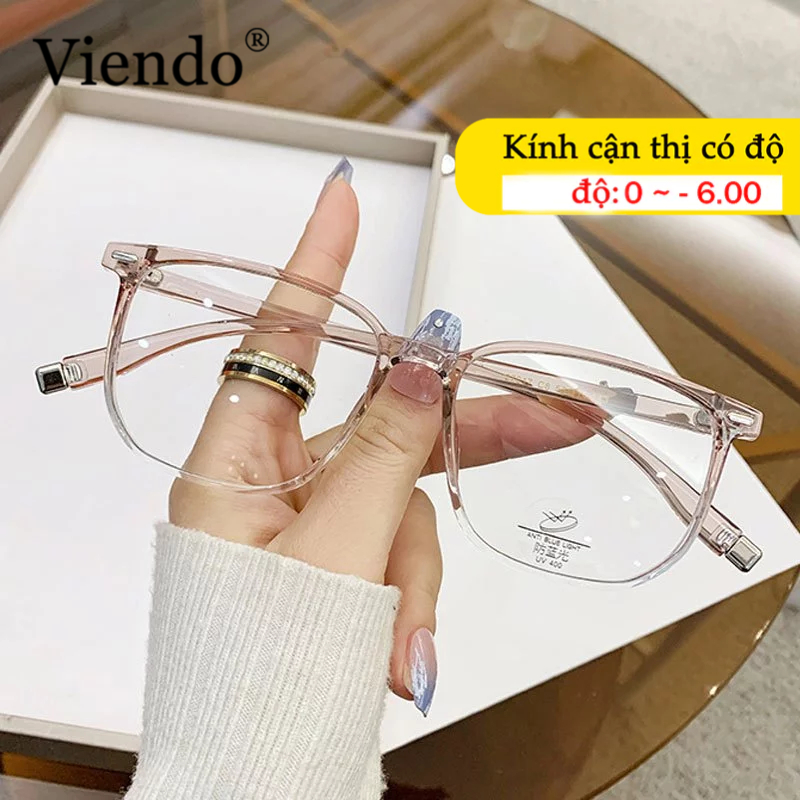 Mắt Kính Giả Cận Nam Nữ VIENDO Gọng Vuông Chống Bức Xạ Ánh Sáng Xanh Kính Đổi Màu Khi Ra Nắng Thời Trang -1.0/-2.0/-3.0/-4.0/-5.0/-6.0