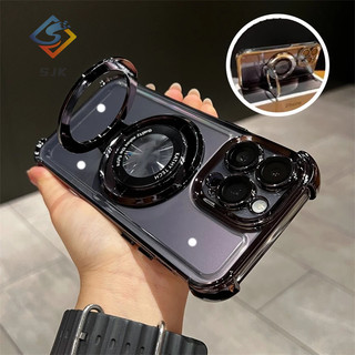 Ốp Điện Thoại Trong Suốt Có Giá Đỡ Từ Tính Bảo Vệ camera Cho iPhone 11 12 13 14 Pro max 15Promax