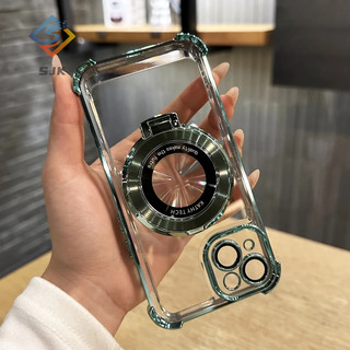 Ốp Điện Thoại Trong Suốt Có Giá Đỡ Từ Tính Bảo Vệ camera Cho iPhone 11 12 13 14 Pro max 15Promax