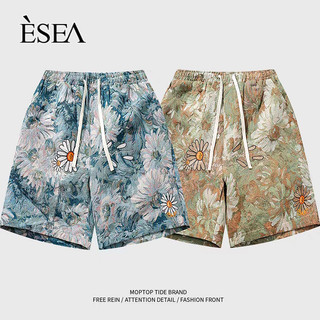 Quần short nam ESEA, quần short thể thao đi biển phong cách unisex thời trang và phổ biến kiểu Mỹ cổ điển dáng rộng giản dị in hoa cúc Nhật Bản chất lượng cao, có thể mặc cho cả nam và nữ