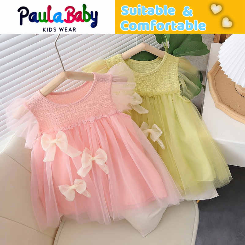 Paulababy Em bé lưới sợi ăn mùa hè cô gái tay Bowknot thời trang Hàn