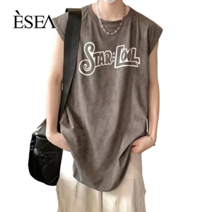 Áo vest nam ESEA, thời trang và phổ biến kiểu Mỹ cổ điển dáng rộng phong cách đường phố in chữ chất lượng cao Áo vest thể thao không tay phong cách trung tính, có thể mặc bởi cả nam và nữ