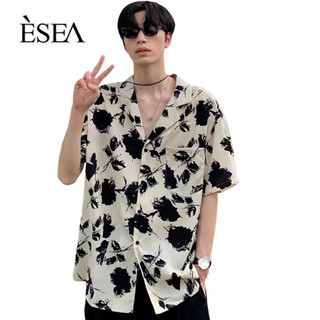 Áo sơ mi nam ngắn tay ESEA, thời trang và phổ biến kiểu Mỹ cổ điển dáng rộng giản dị phong cách Harajuku Nhật Bản chất lượng cao phong cách trung tính in áo sơ mi ngắn tay