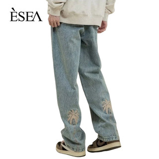 Quần jean nam ESEA Thời trang và phổ biến kiểu Mỹ cổ điển dáng rộng thông thường cây dừa thêu hoa văn chất lượng cao phong cách trung tính phong cách rung cảm Quần jean có thể mặc bởi cả nam và nữ