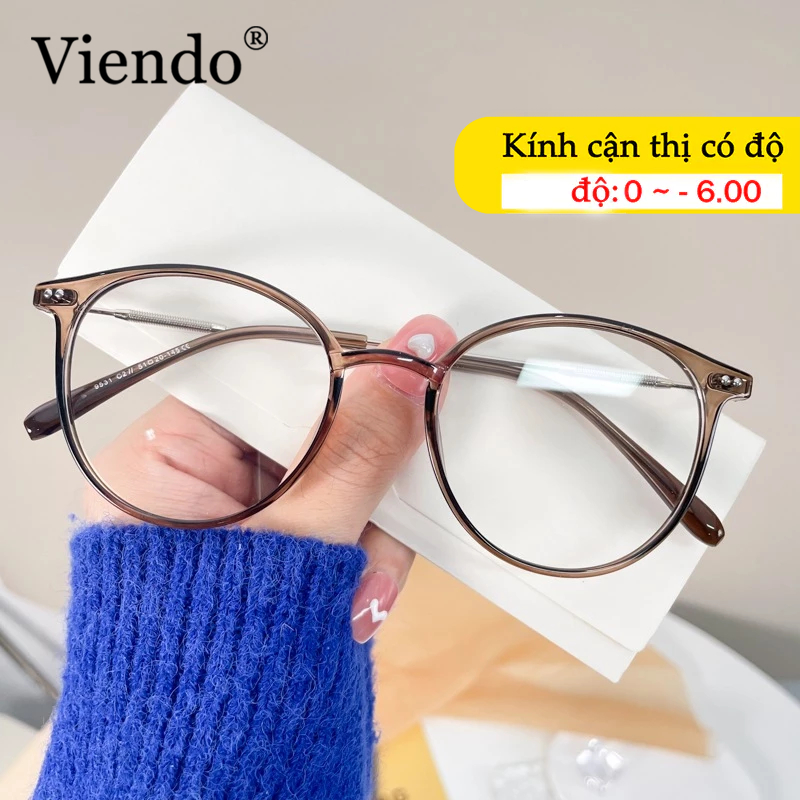 Kính Giả Cận Nam Nữ VIENDO Gọng Kính Mắt Cận Tròn Đổi Màu Khi Ra Nắng Chống Ánh Sáng Xanh Tia UV Thời Trang Cắt Kính Cận Theo Yêu Cầu