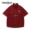 Tianlesiwei American Street College Style Áo Sơ Mi Đa Năng Mùa Hè Retro Waffle Hip-Hop Unisex Phong Cách Áo Sơ Mi Tay Ngắn