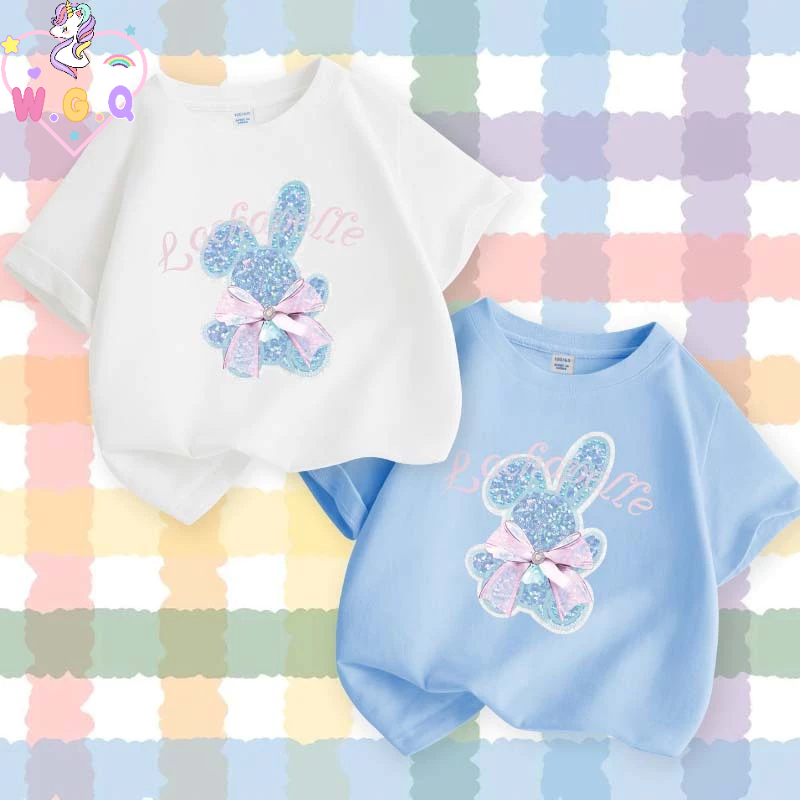 W.G.Q Áo thun cho bé gái，100% cotton cho trẻ em thoải mái，Tính năng in dễ thương