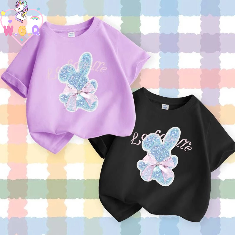 W.G.Q Áo thun cho bé gái，100% cotton cho trẻ em thoải mái，Tính năng in dễ thương