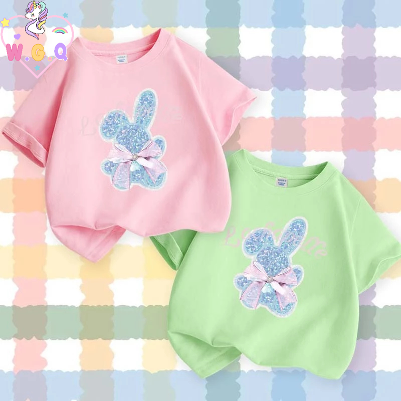 W.G.Q Áo thun cho bé gái，100% cotton cho trẻ em thoải mái，Tính năng in dễ thương