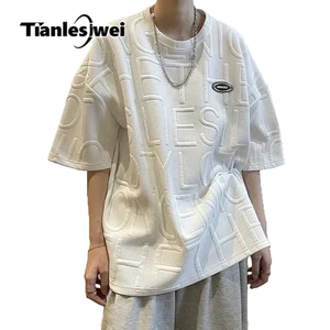 Tianlesiwei Nam Mới Học Sinh Áo Thun Nữ Tay Ngắn Nặng Nhật Bản Cao Cấp Thời Trang Đường Phố Mùa Hè In Hình Nửa Tay Áo