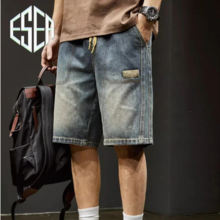 Quần short denim nam ESEA, quần short denim mùa hè unisex dáng rộng thời trang và phổ biến của Mỹ, có thể mặc cho cả nam và nữ