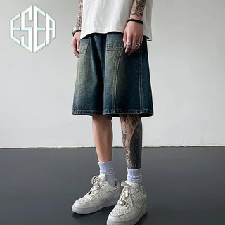 Quần short denim nam ESEA, thời trang và phổ biến kiểu Mỹ cổ điển dáng rộng giản dị thiết kế phong cách Hồng Kông chất lượng cao quần short denim mỏng phong cách trung tính