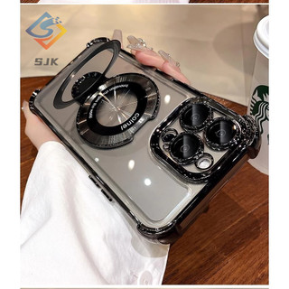 Armor Hard Clear PVC ClearMagnetic Giá đỡ iPhone 15Plus 14Plus 15 Pro Max Vỏ màu đỏ Vỏ bảo vệ Camera cho iPhone 14 13 12 11 Pro Max Sạc nam châm