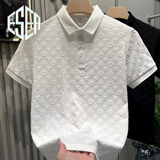 Esea Thời trang jacquard đơn giản giản giản dị áo sơ mi POLO dáng ôm vừa vặn nam áo thun ngắn tay