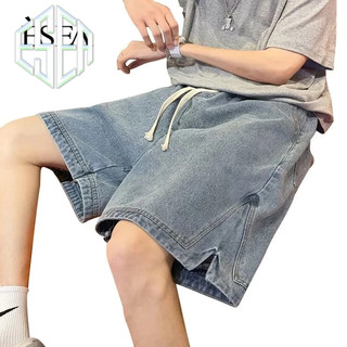 Quần short denim nam ESEA, thời trang và phổ biến kiểu Mỹ cổ điển dáng rộng giản dị mùa hè mỏng chất lượng cao phong cách trung tính quần short denim xẻ tà phong cách