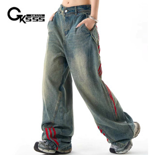 Quần jean nam Gksss Mỹ retro dáng rộng sọc tương phản khâu quần jean phong cách trung tính chất lượng cao