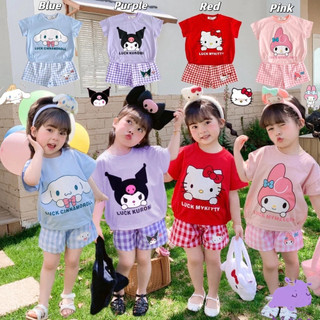Set Áo Thun Tay Ngắn + Quần short In Hình Cún Kumamon Dễ Thương Cho Bé Gái