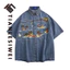 Tianlesiwei American retro thêu phong cách trung lập áo sơ mi mùa hè dáng rộng denim áo sơ mi ngắn tay