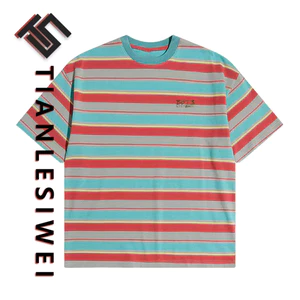 Tianlesiwei Mùa hè dáng rộng giản dị phong cách trung lập Áo thun ngắn tay sọc màu retro kiểu Mỹ