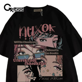 Áo thun nam GKSSS tay ngắn anime cổ điển Nhật Bản in dáng rộng giản dị cotton nguyên chất ngắn tay