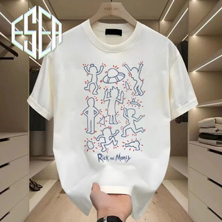 Áo thun nam ESEA tay ngắn thiết kế mới với áo sơ mi ngắn tay cổ tròn cotton nguyên chất in hình