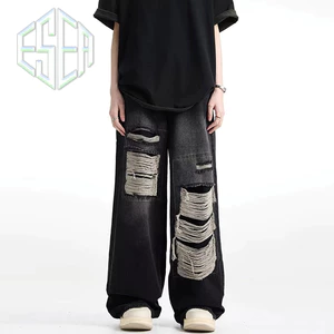 Esea Nam Thời Trang Mùa Hè Mới Rời Phù Hợp Với Rách Đầu Gối Quần Jean Retro Phong Cách Đường Phố Mỹ