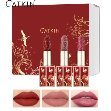 CATKIN 3PCS Rouge Lipstick Set Bộ Son Môi Khắc Quà Tặng Bộ Son Môi Dưỡng Ẩm Mờ Lâu Dài