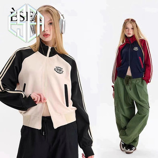 Suikone Áo Khoác Dài Tay In Chữ Phong Cách retro Mỹ Cho Nam Nữ