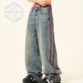 Quần jean nam ESEA thương hiệu hợp thời trang Mỹ dáng rộng quần denim sọc phong cách Nhật Bản