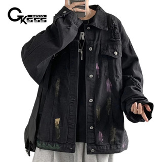 Áo khoác denim nam Gksss Nhật Bản phong cách Harajuku dáng rộng thiết kế graffiti giản dị áo khoác