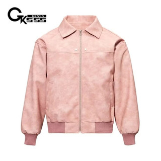 Áo khoác nam Gksss kiểu Mỹ cổ điển dáng rộng giản dị thiết kế đau khổ gấp cổ áo khoác da pu