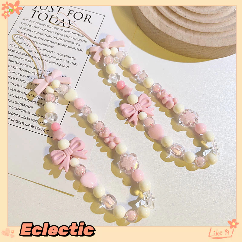 – Eclectic – Dây Đeo Điện Thoại Ins chuỗi điện thoại di động nơ hạt màu hồng chuỗi treo Chú thỏ hồng ngọt ngào dễ thương