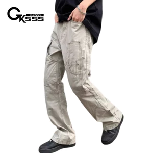 Quần nam Gksss, quần âu dáng rộng kiểu retro kiểu Mỹ giặt quần yếm màu trơn đau khổ quần âu