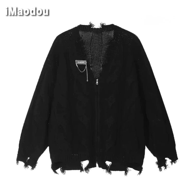 iMaodou Mỹ Retro Rách Màu Xám Cặp Đôi Áo Len Nam Nữ Phong Cách Lười Áo ...