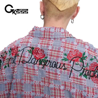 Áo sơ mi nam Gksss dài tay Xue Zhiqian dsp hoa hồng thêu dáng rộng giản dị gấp cổ áo áo sơ mi áo khoác