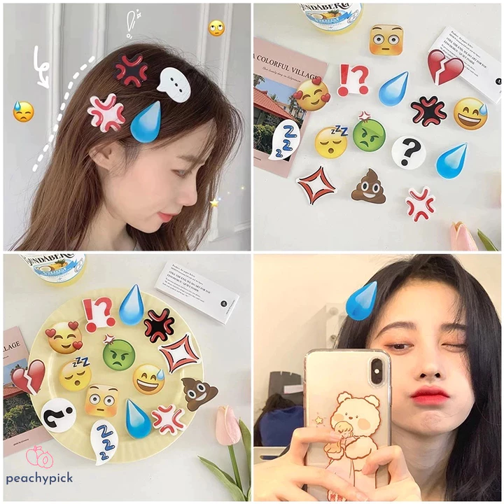 🍑peach🍑Kẹp Tóc Dễ Thương Emoji Hoạt Hình Phụ Kiện phong cách Hàn Quốc Thời Trang Cho Nữ Emoji Bằng Acrylic Chống