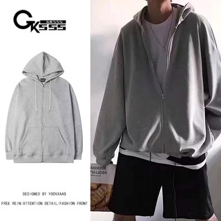 Gksss Mùa thu đông thời trang màu trơn zip-up áo hoodie dáng rộng thông thường