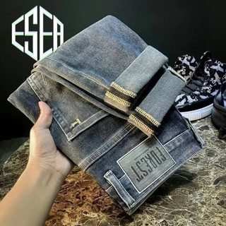 Quần jean nam ESEA dáng rộng giản dị màu xám đậm đàn hồi mỏng cao cấp đa năng phong cách trung tính quần jean