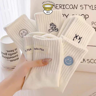 🍥jellycuty🍥 🧦Tất cổ cao nữ chất liệu cotton, họa tiết hình thêu dễ thương