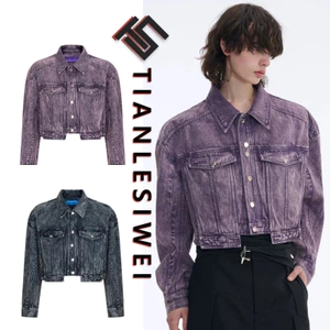 Tianlesiwei Áo khoác nam nữ mùa thu Áo khoác denim ngắn được giặt bằng đường phố cao cấp Mỹ