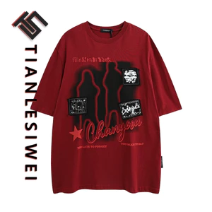 Tianlesiwei Mùa Hè Mới Của Mỹ High Street Nam Rãnh Áo Thun Thêu Rời In Hình Hip Hop Cổ Tròn Đa Năng Cotton Tay Ngắn