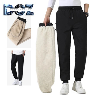 Dichuangzhe Quần Mùa Đông Nam Màu Trơn Lambswool Làm Dày Tối Giản Giải Trí Thể Thao Ôm-Tiền Mắt Cá Chân
