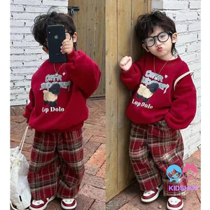 Trẻ Em Năm Mới Len Kẻ Sọc Rời Rộng Quần Cừu Đỏ Lót Lông Cừu Dày Áo Bộ Đêm Giao Thừa Hai